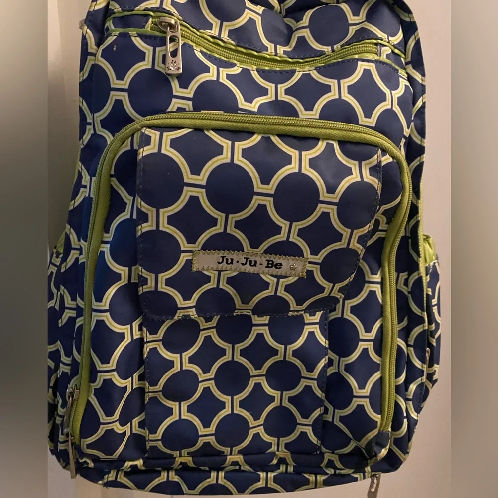 JuJuBe Backpack Green and Blue Diaper Bag Used